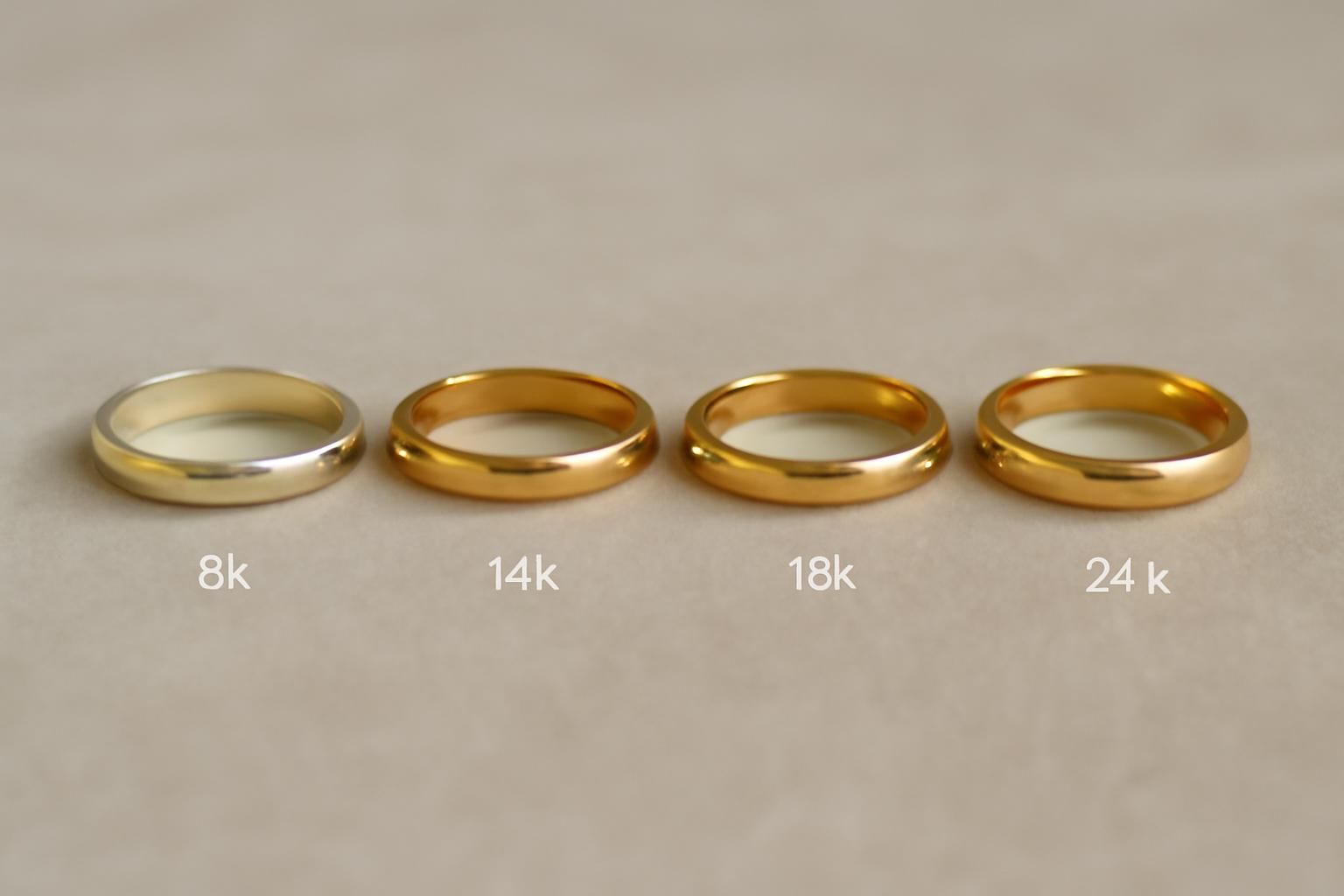 découvrez les différences entre l'or 9, 14, 18 et 24 carats : leurs couleurs uniques, leurs qualités et les usages adaptés pour chaque alliage.